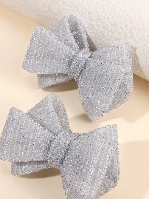 2 Piece Silver Mesh Bow Hairclips