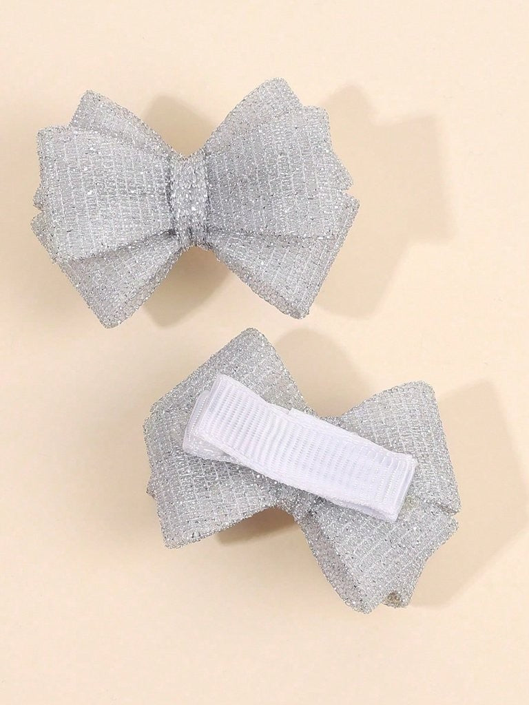 2 Piece Silver Mesh Bow Hairclips