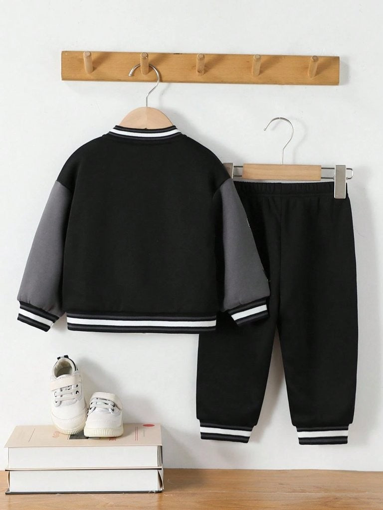 Baby Letter Varsity Jacket And Pants Set