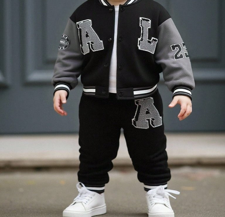 Baby Letter Varsity Jacket And Pants Set