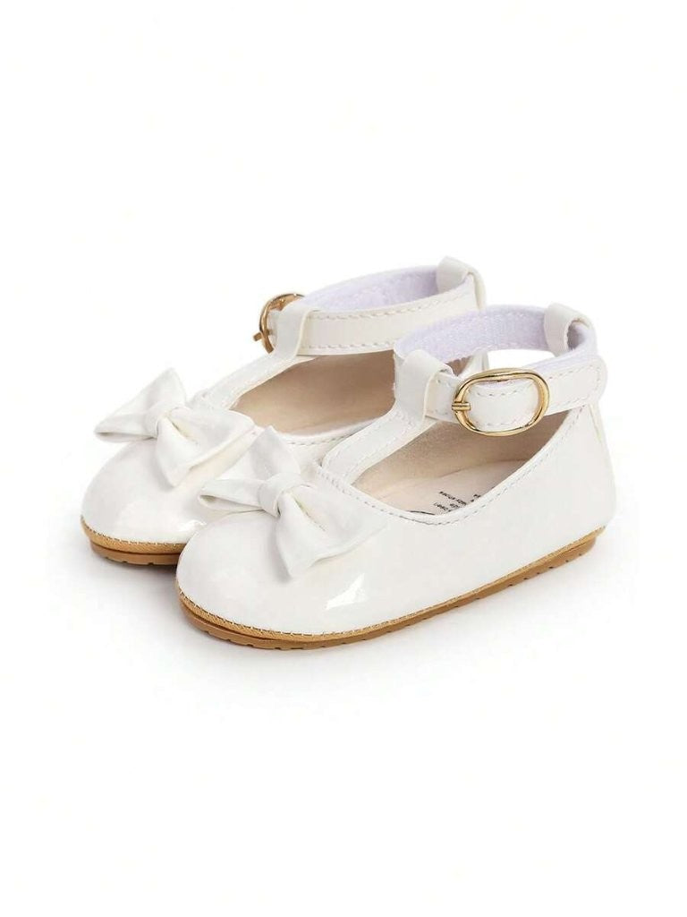Baby White Ankle Strap Bow Shoes