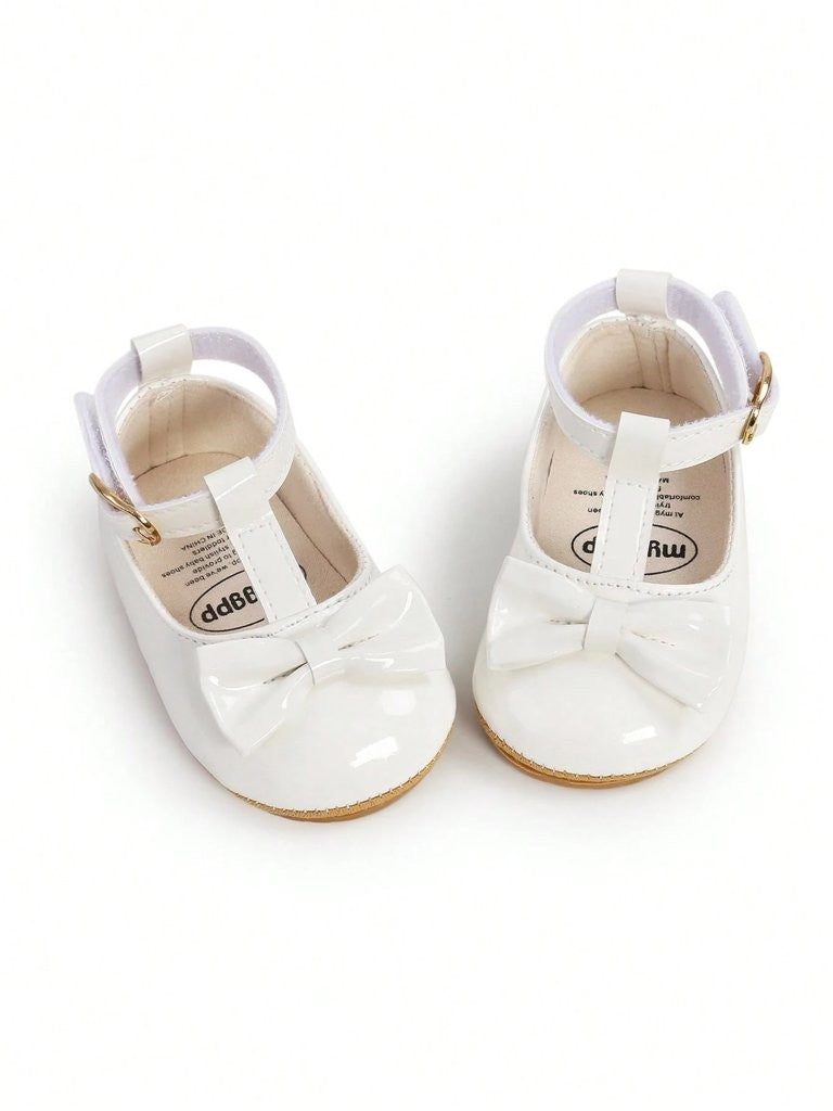 Baby White Ankle Strap Bow Shoes