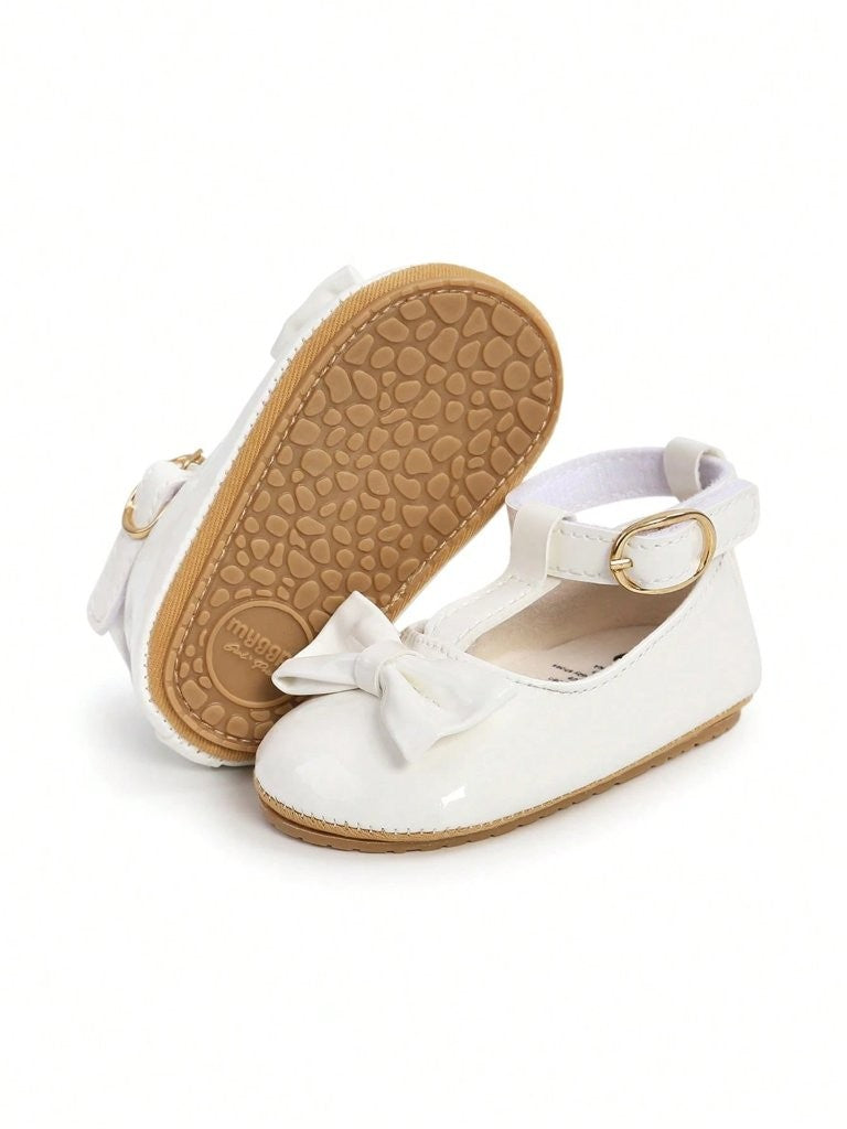 Baby White Ankle Strap Bow Shoes