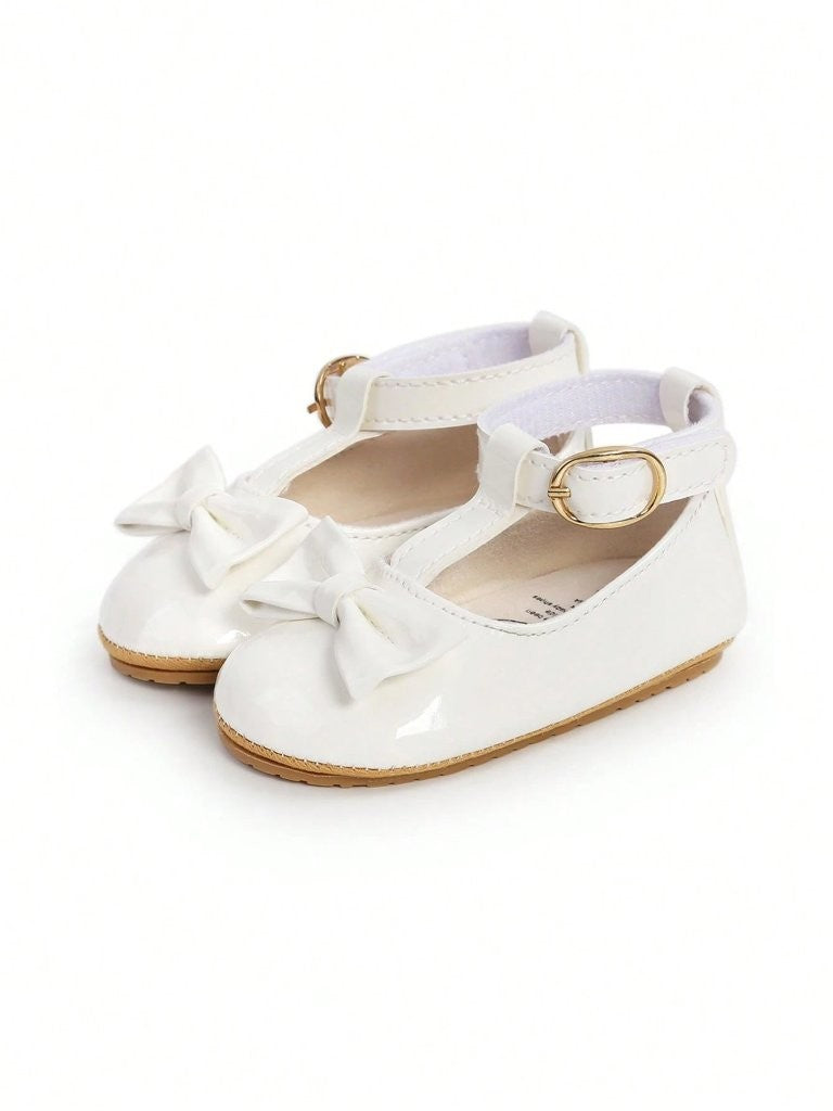 Baby White Ankle Strap Bow Shoes