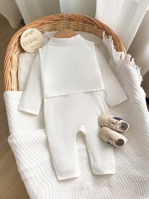 Baby 2 Piece Bow Tie Long Sleeve Baptism Outfit