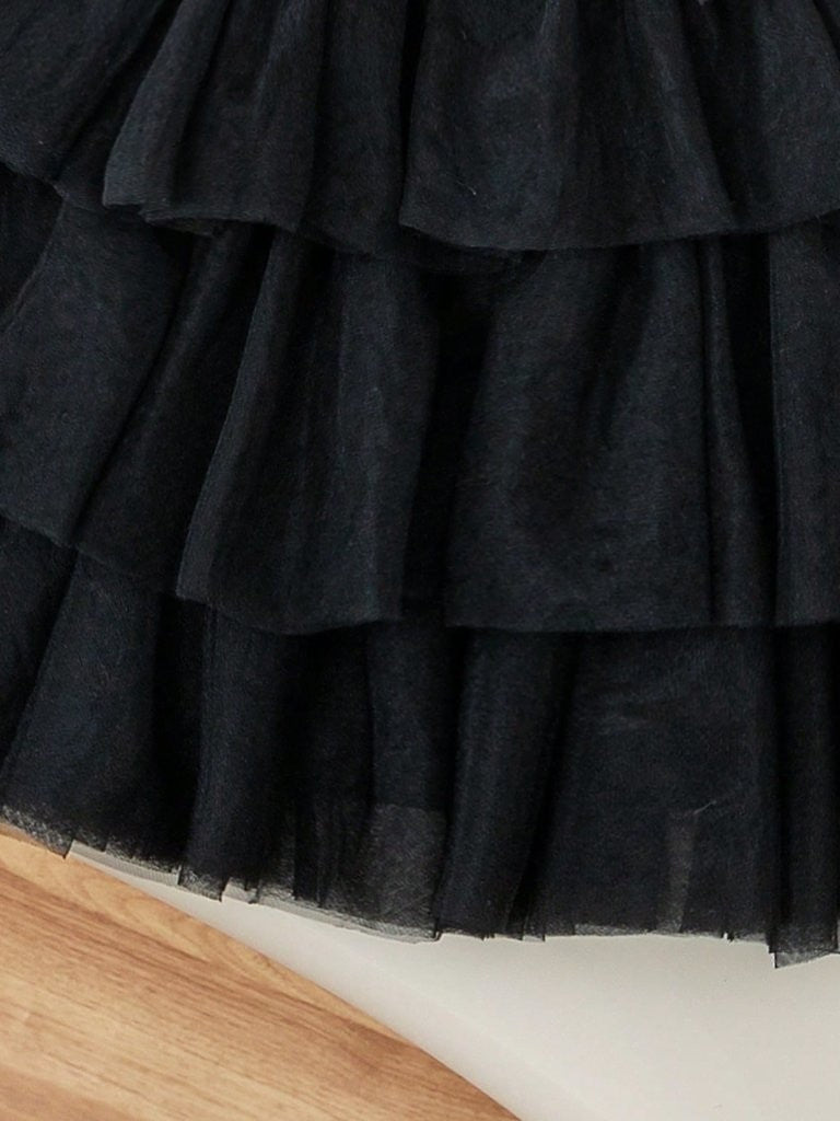 Baby 3 Layered Tulle Bow Dress Black