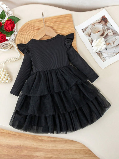 Baby 3 Layered Tulle Bow Dress Black