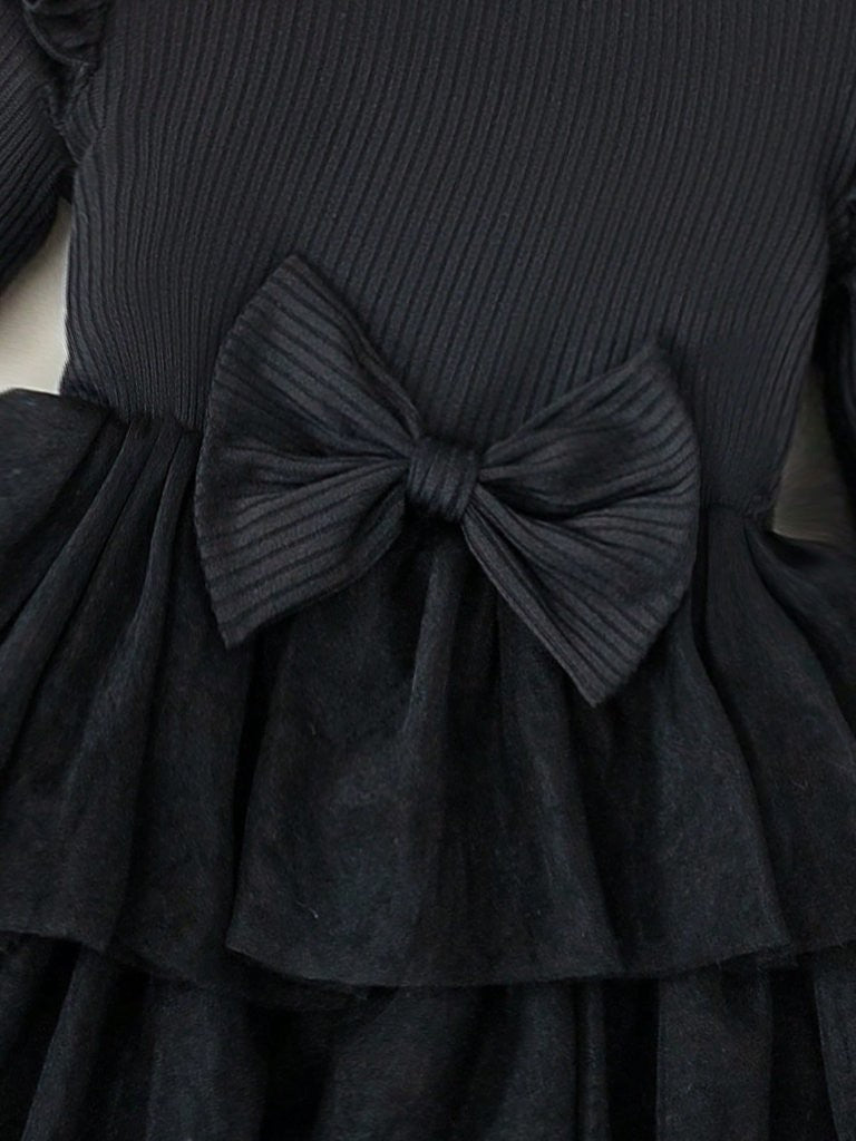 Baby 3 Layered Tulle Bow Dress Black