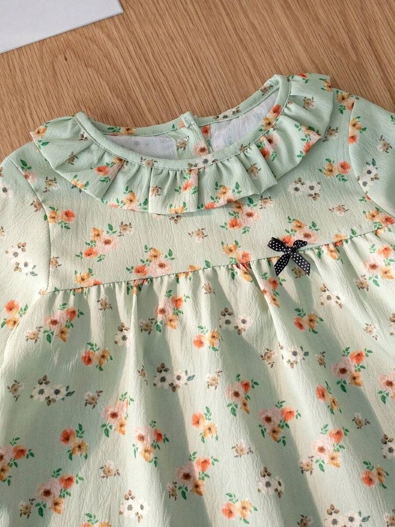 Baby 3 Piece Green Spring Pattern Top With Leggings Set