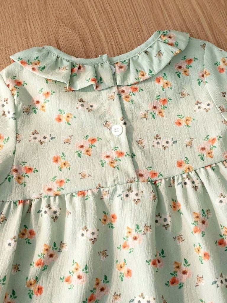 Baby 3 Piece Green Spring Pattern Top With Leggings Set