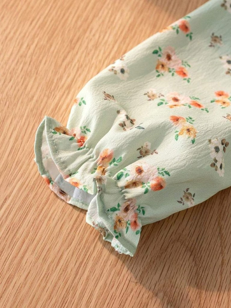 Baby 3 Piece Green Spring Pattern Top With Leggings Set