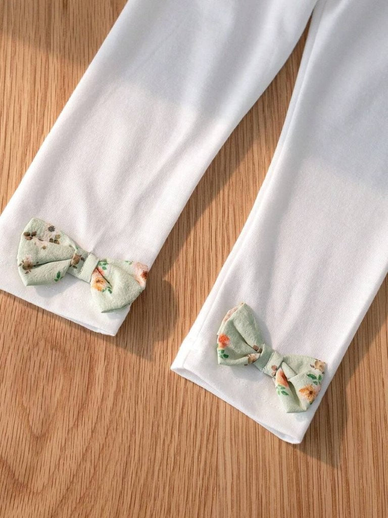 Baby 3 Piece Green Spring Pattern Top With Leggings Set
