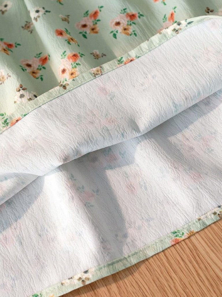 Baby 3 Piece Green Spring Pattern Top With Leggings Set