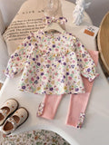 Baby 3 Piece Dusty Pink Spring Pattern Top With Leggings Set
