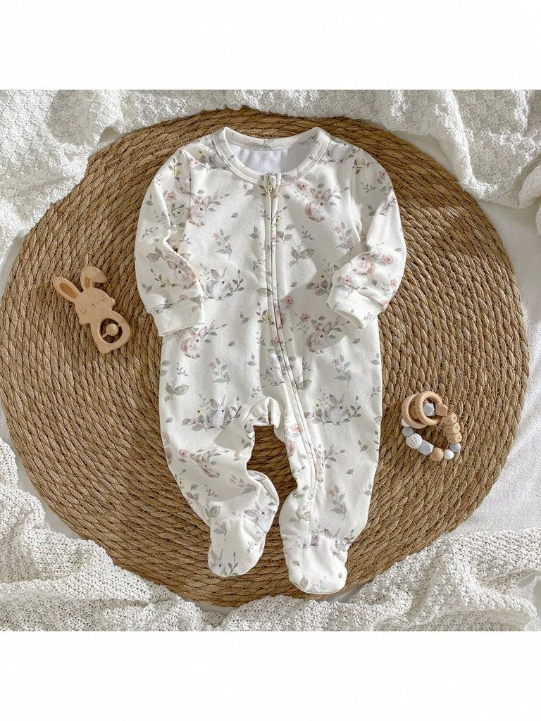 Baby Bunny Print Zip Up Jumpsuit