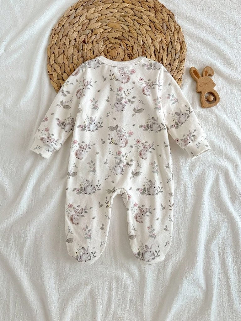 Baby Bunny Print Zip Up Jumpsuit