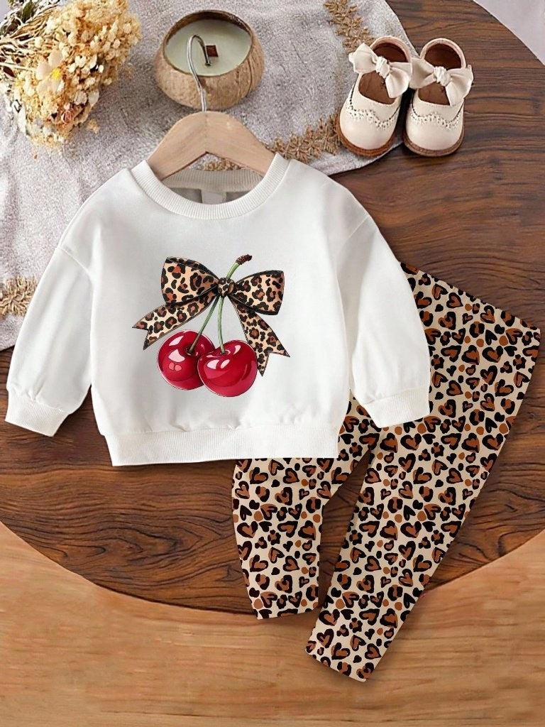 Baby 2 Piece Cherry Bow Sweatshirt And Pants Set