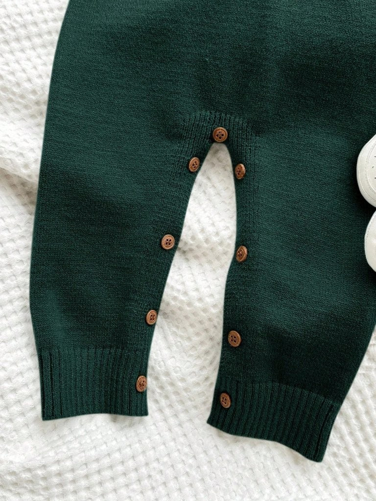 Baby Teddy Print Colour block Knitted Jumpsuit