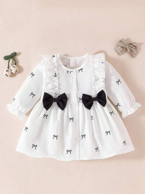 Baby Bow Pattern Black Double Bow Dress