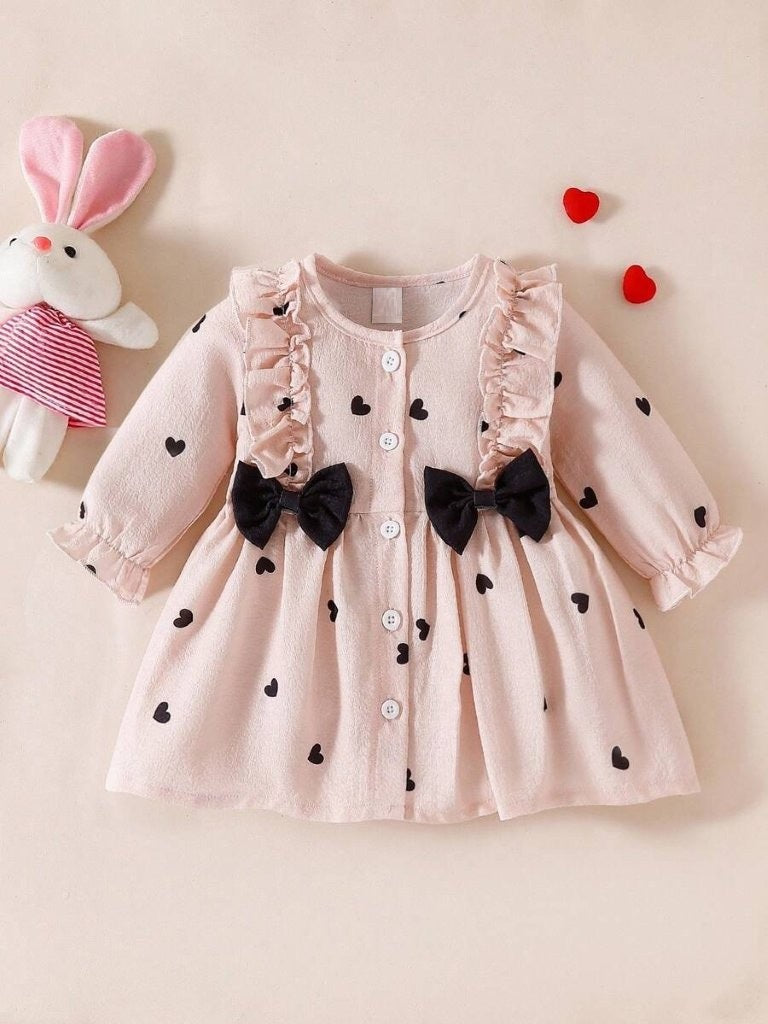 Baby Heart Pattern Black Double Bow Dress