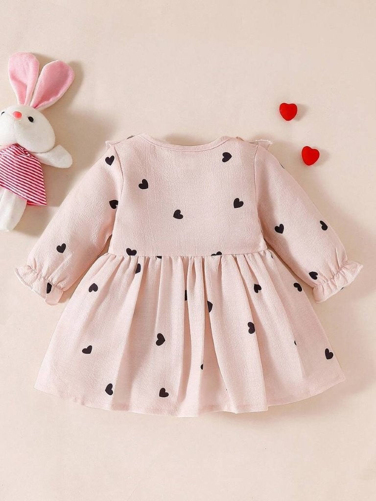 Baby Heart Pattern Black Double Bow Dress