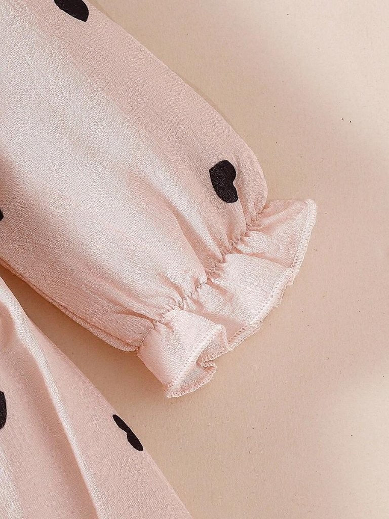 Baby Heart Pattern Black Double Bow Dress