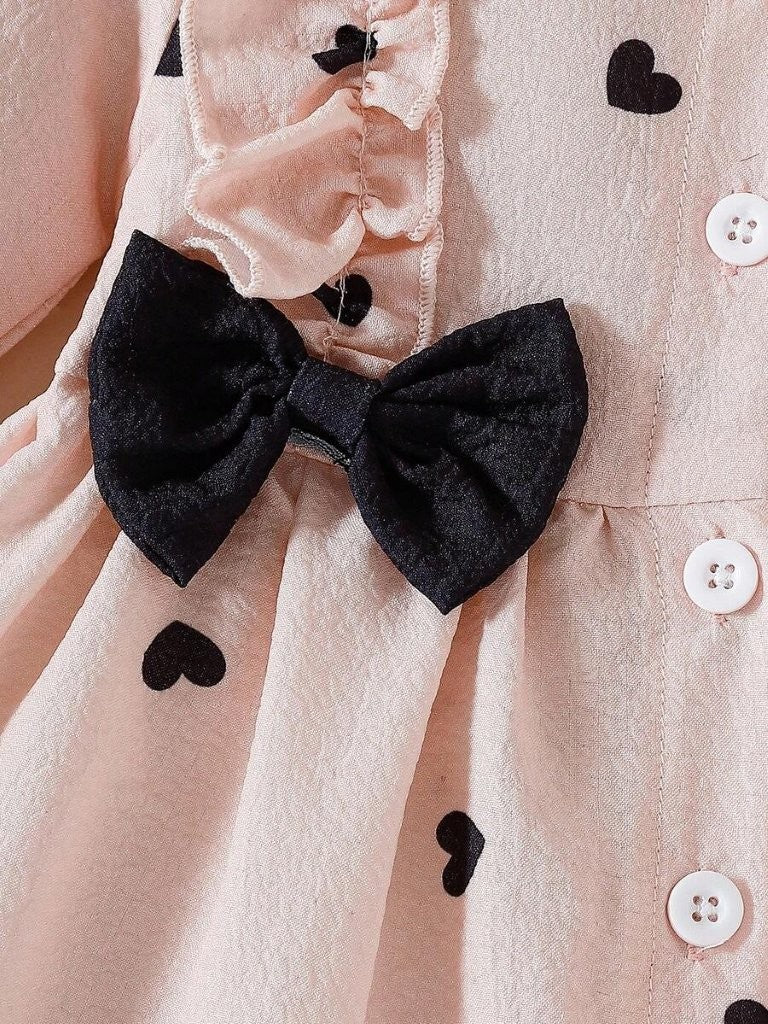 Baby Heart Pattern Black Double Bow Dress