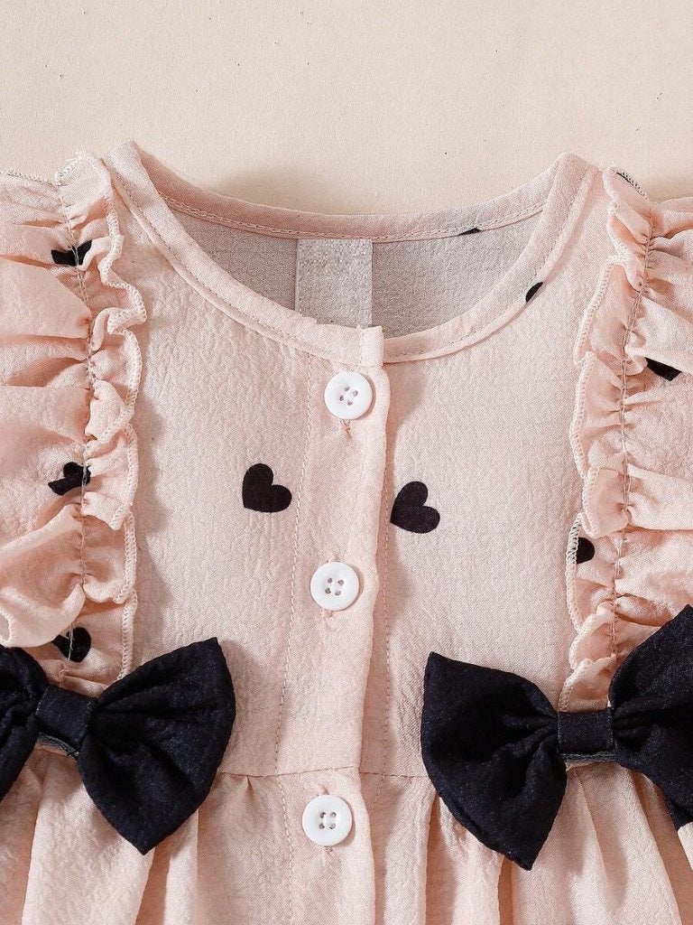 Baby Heart Pattern Black Double Bow Dress