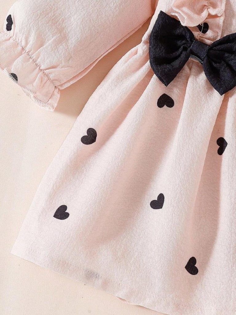Baby Heart Pattern Black Double Bow Dress