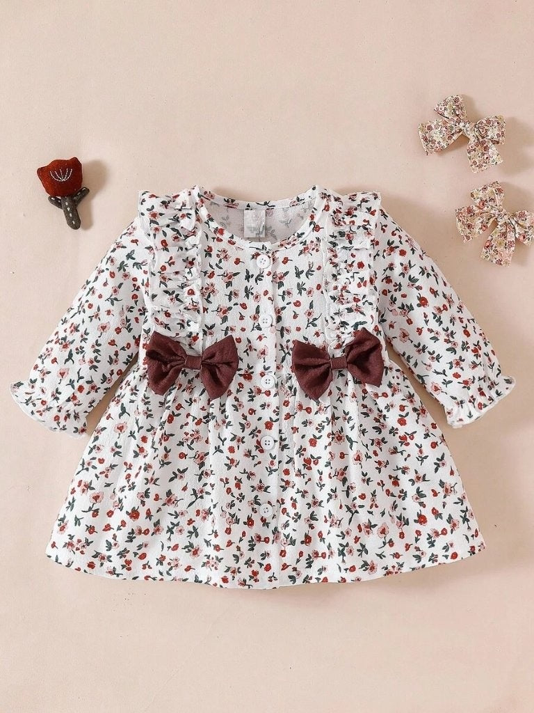 Baby Flower Pattern Double Bow Dress