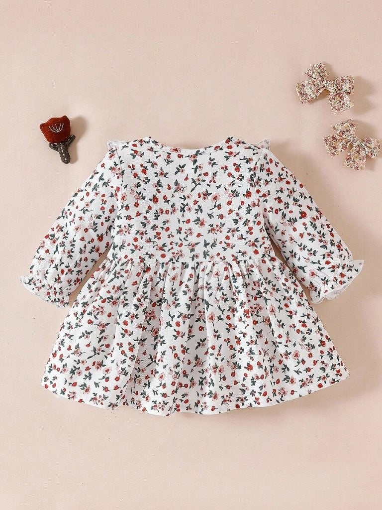 Baby Flower Pattern Double Bow Dress
