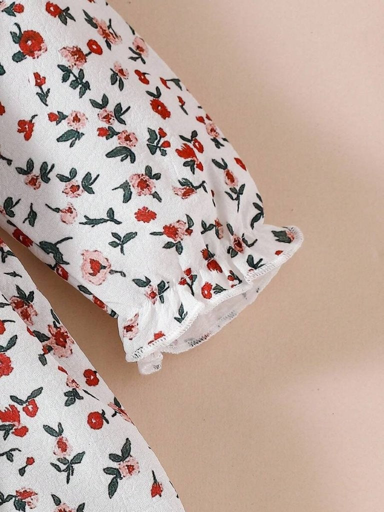 Baby Flower Pattern Double Bow Dress