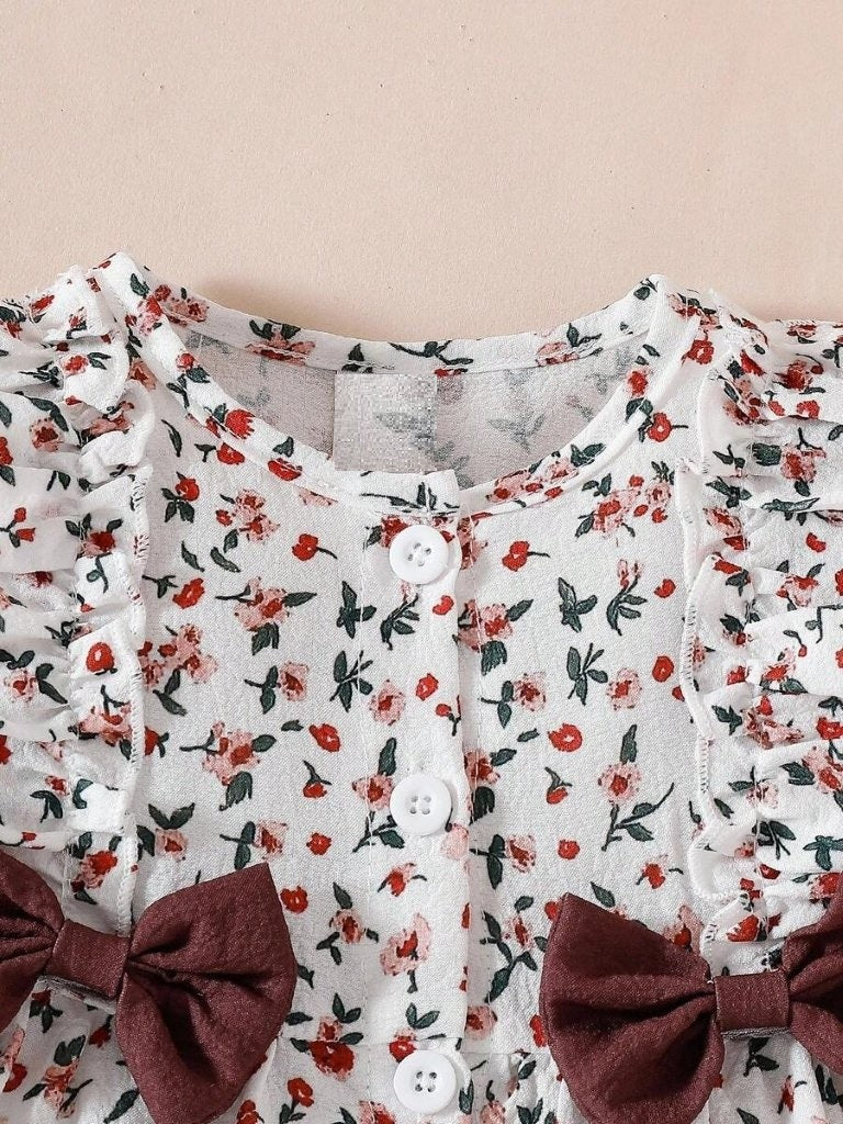 Baby Flower Pattern Double Bow Dress