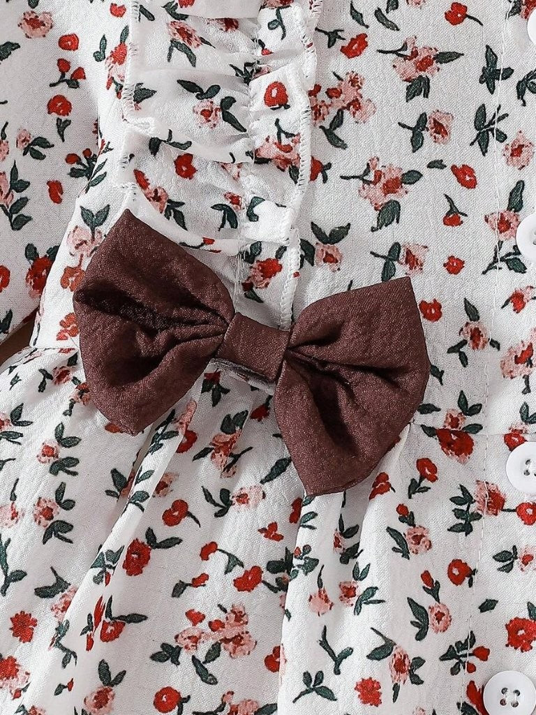 Baby Flower Pattern Double Bow Dress