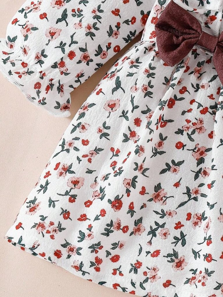 Baby Flower Pattern Double Bow Dress