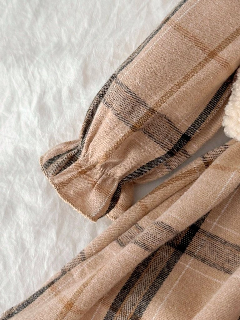 Baby Vintage Plaid Dress With Faux Fur Vest