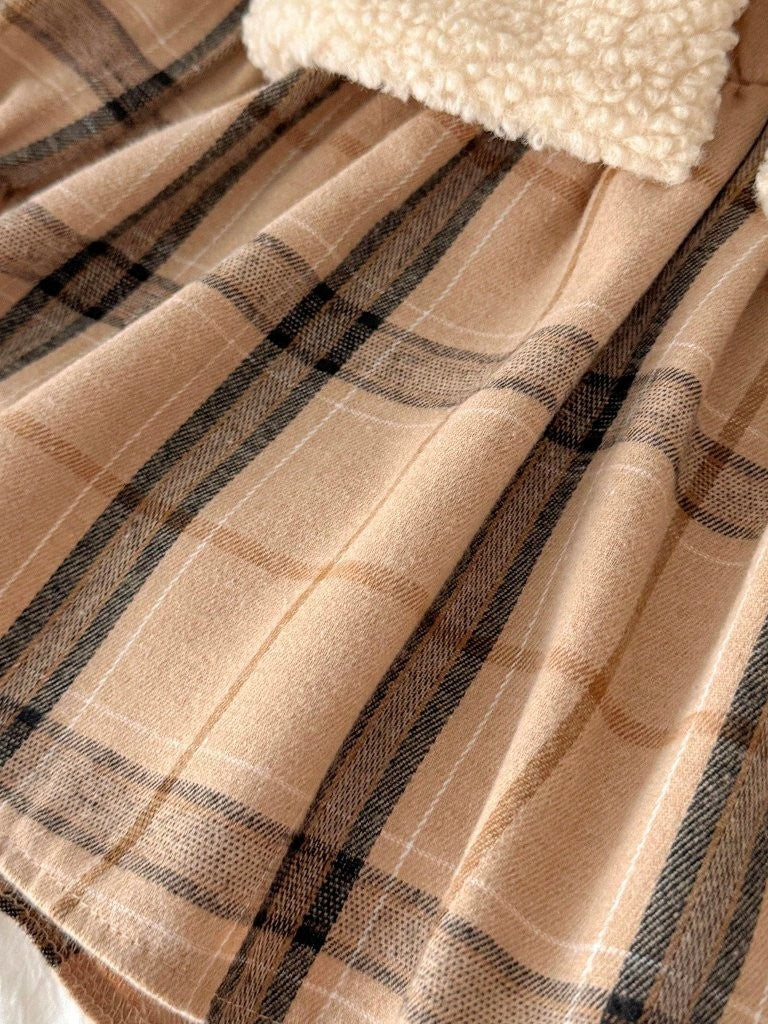 Baby Vintage Plaid Dress With Faux Fur Vest