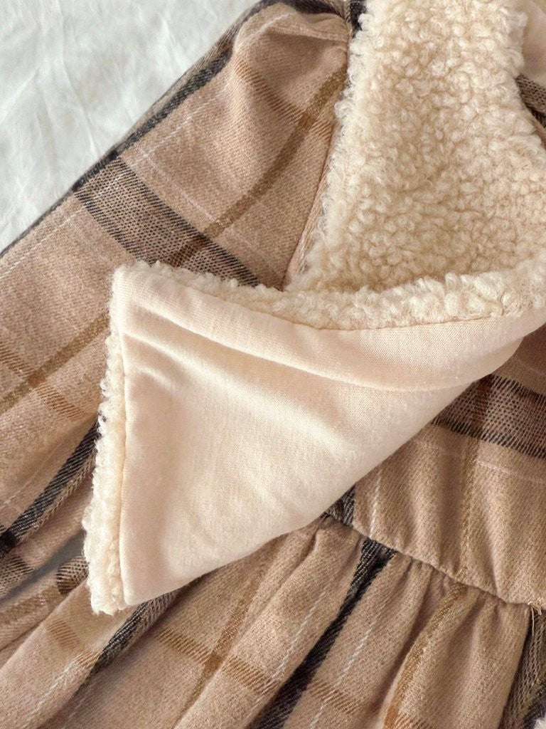 Baby Vintage Plaid Dress With Faux Fur Vest