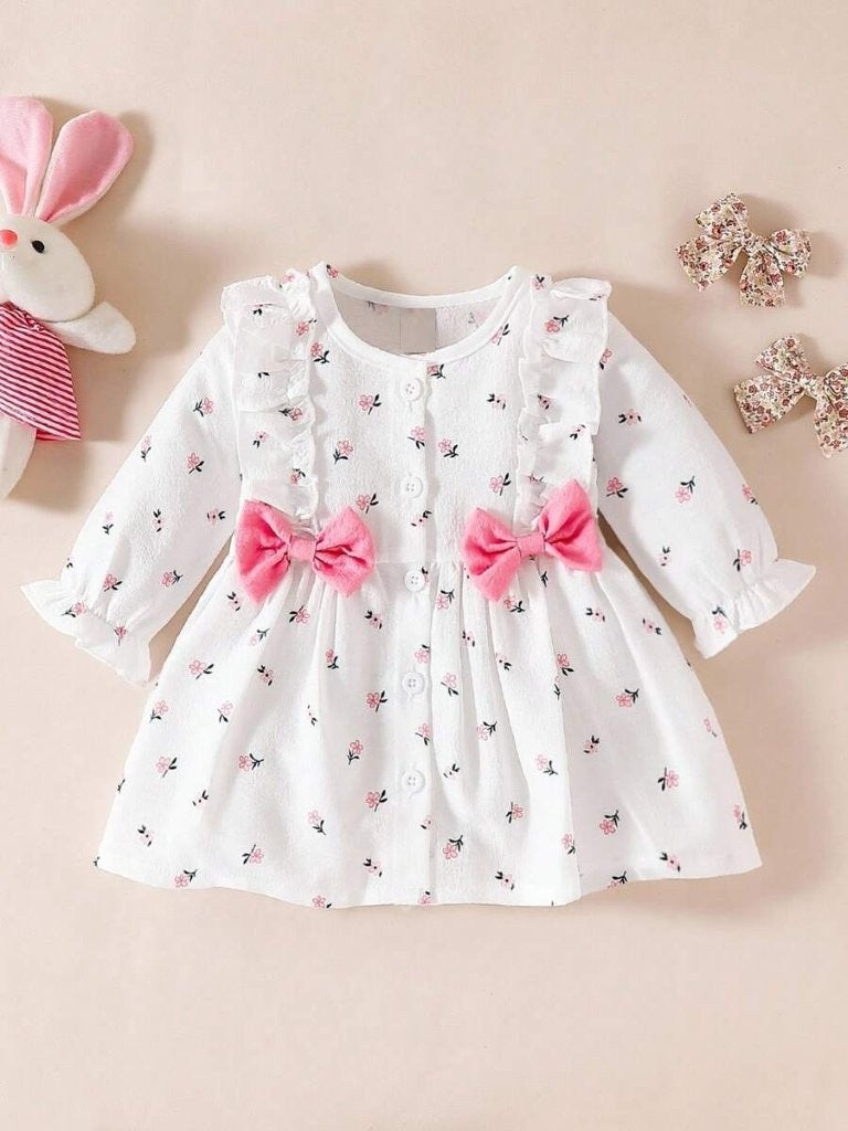 Baby Daisy Flower Pattern Double Bow Dress