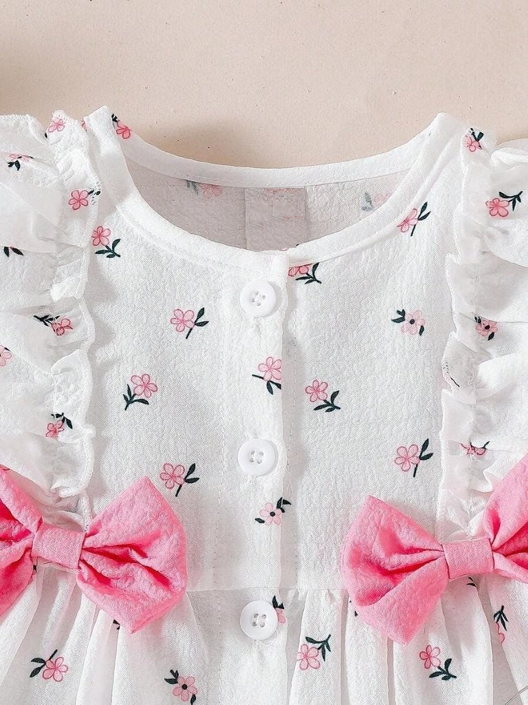 Baby Daisy Flower Pattern Double Bow Dress