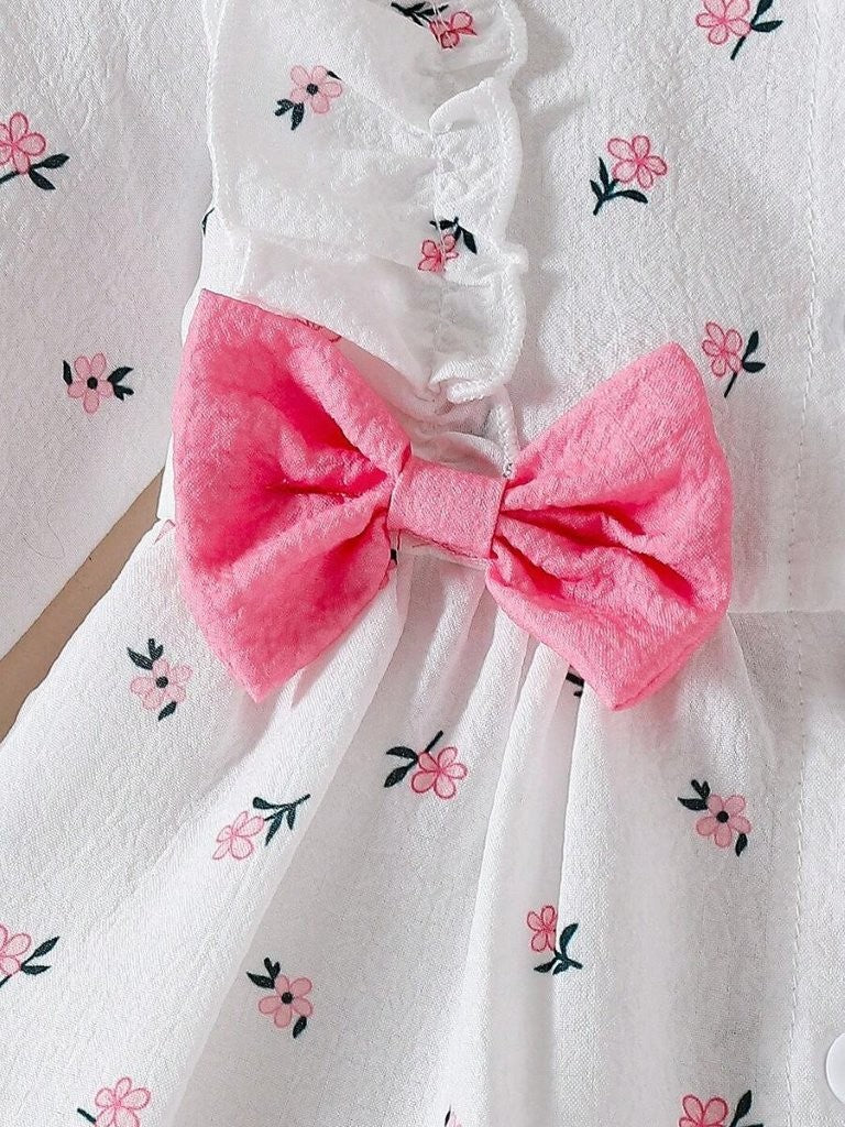 Baby Daisy Flower Pattern Double Bow Dress