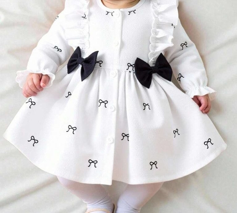 Baby Bow Pattern Black Double Bow Dress