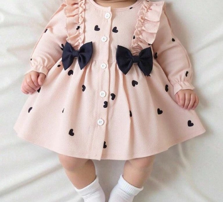 Baby Heart Pattern Black Double Bow Dress