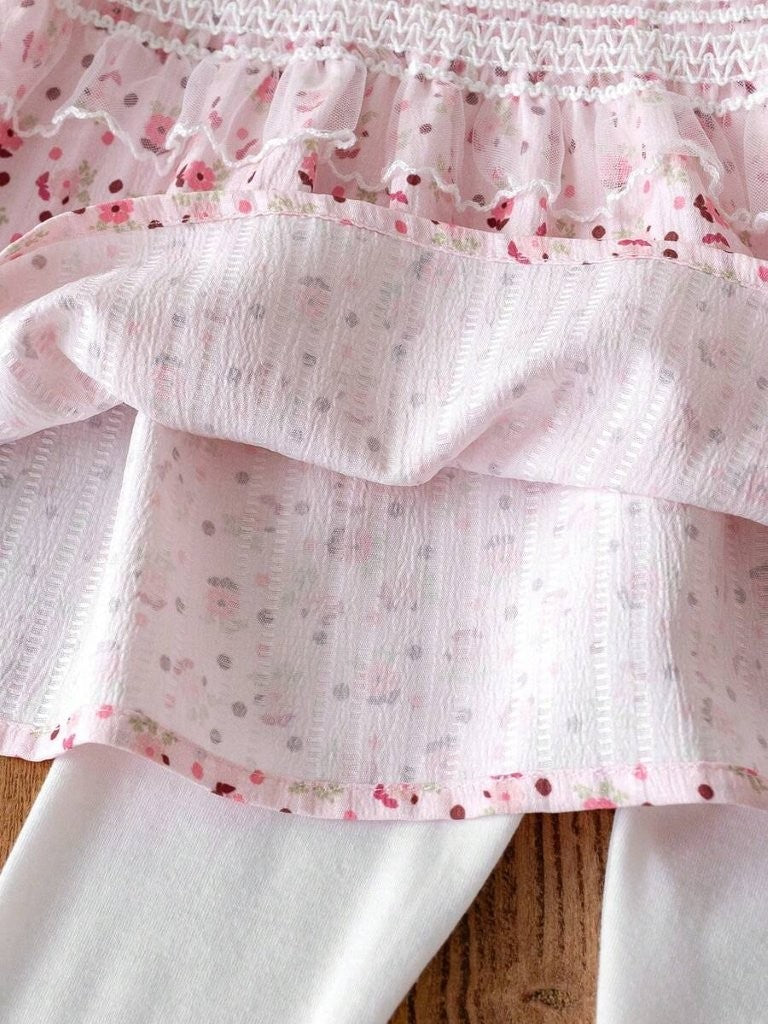 Baby 3 Piece Spring Flower Pattern Top With Leggings Set