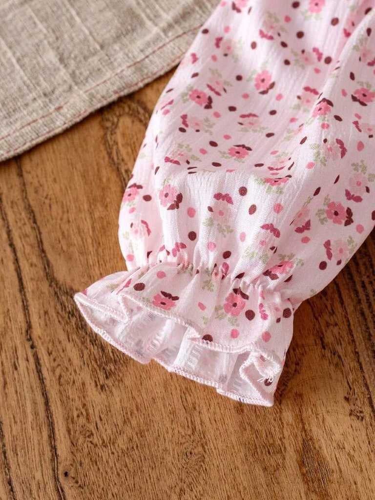Baby 3 Piece Spring Flower Pattern Top With Leggings Set