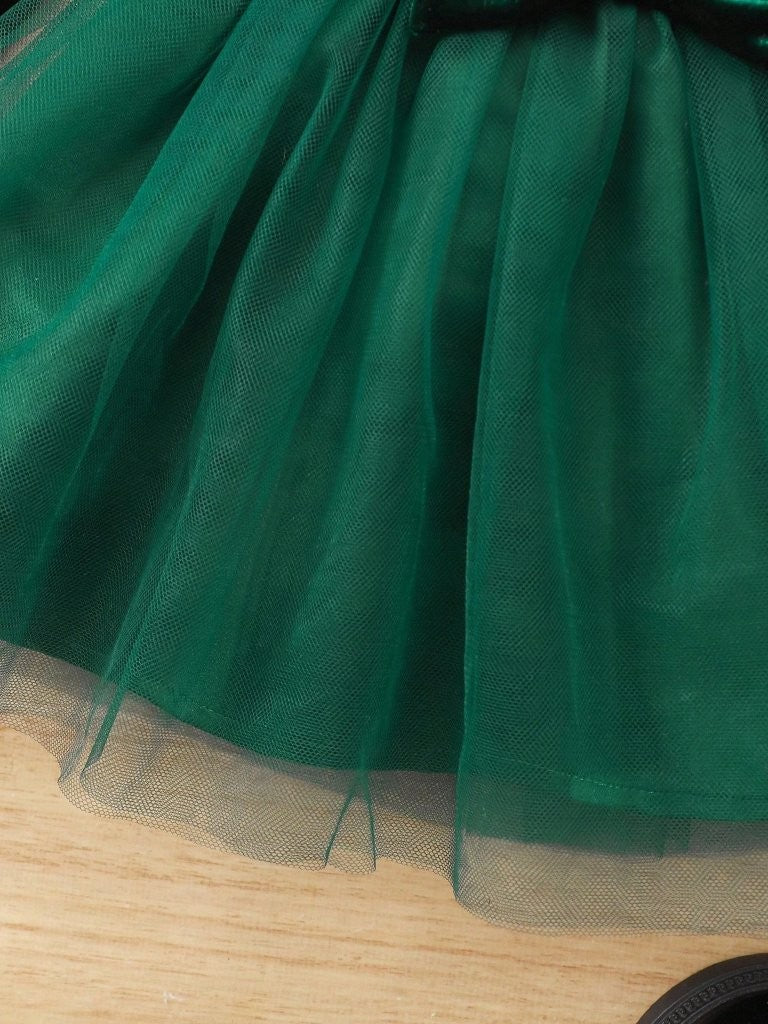 Baby Green Elegant Velvet Long Sleeve Tulle Dress