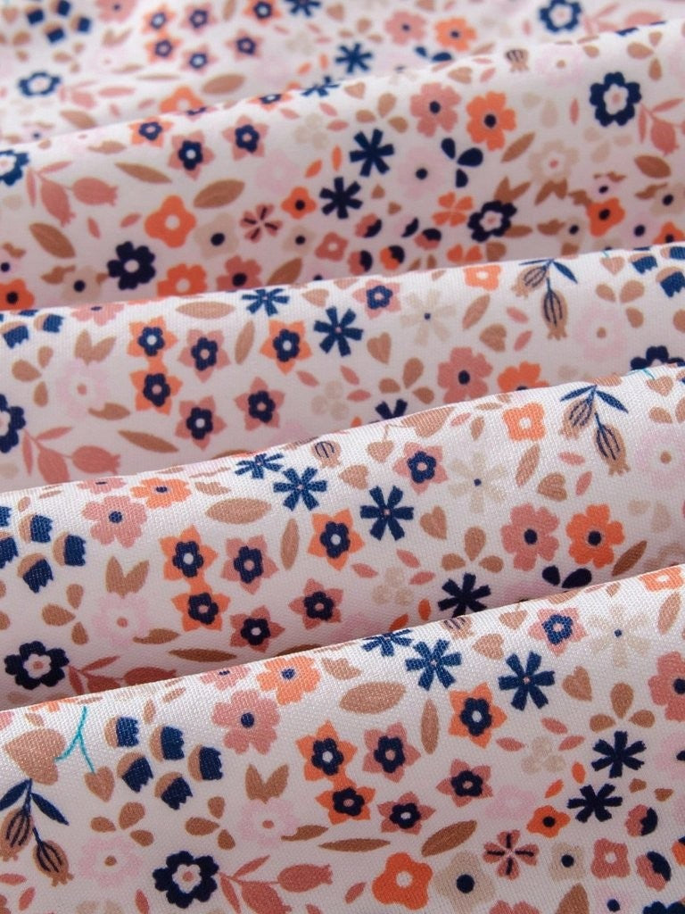 Baby Floral Pattern Ruffle Trim Bow Dress Apricot