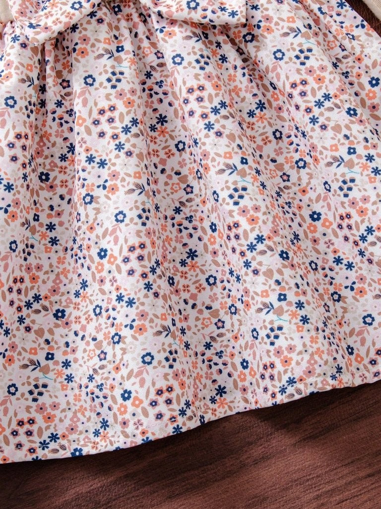 Baby Floral Pattern Ruffle Trim Bow Dress Apricot