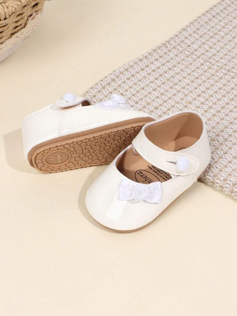 Baby White Shiny Hook And Loop Shoes