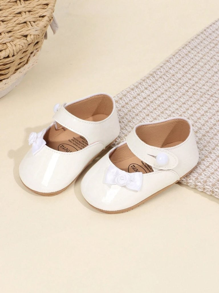 Baby White Shiny Hook And Loop Shoes